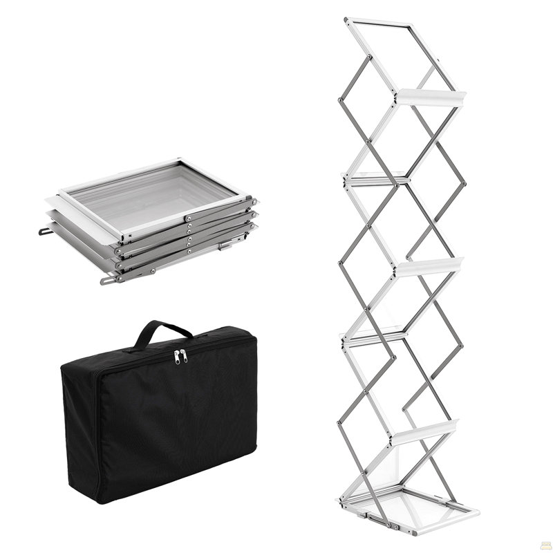 Literature Rack, 6 Pockets, Pop Up Aluminum Magazine Rack, Lightweight Catalog Holder Stand W/Carrying Bag