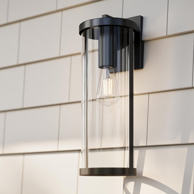 Très grande applique murale d'extérieur noir mat à 1 lumière 18 "avec panneaux en verre transparent Kagen