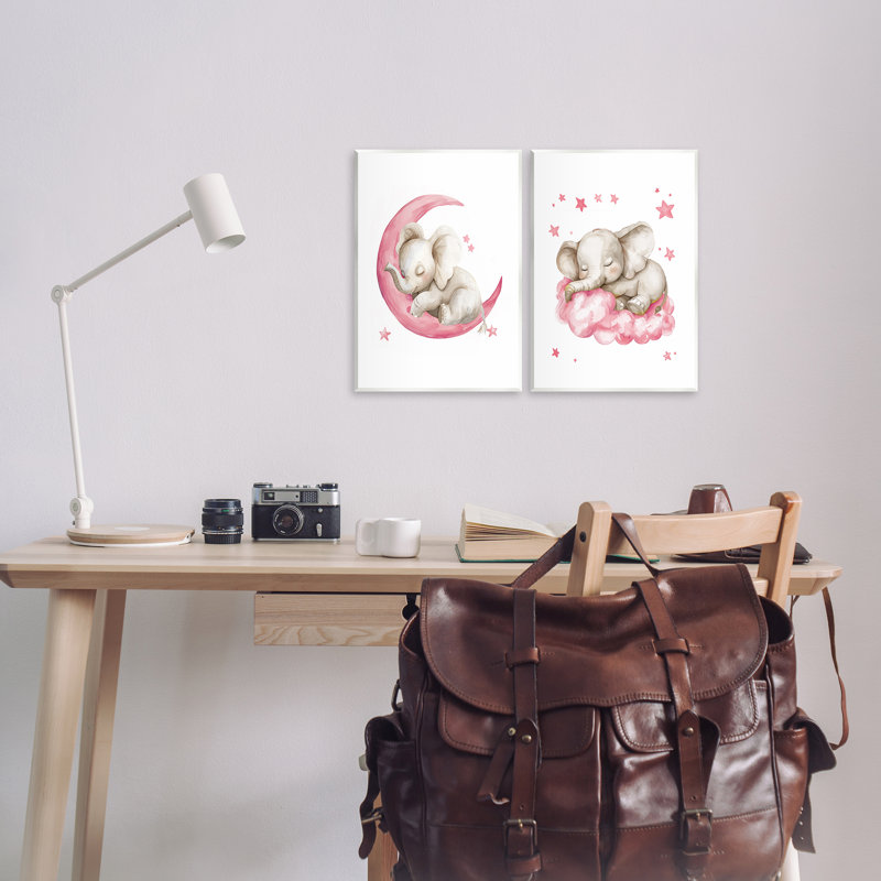 «Pink Sleepy Elephant», ensemble de 2 plaques murales par LSR Design Studio