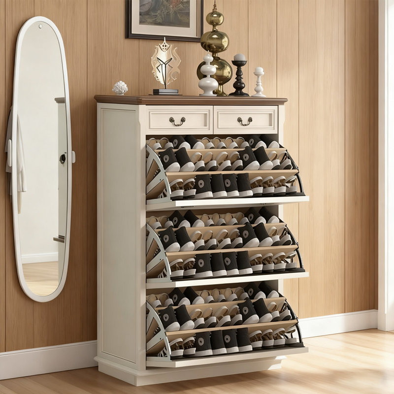 White Solid Wood Shoe Storage Bench, 48.43" H x 27.56" W x 14.17" D