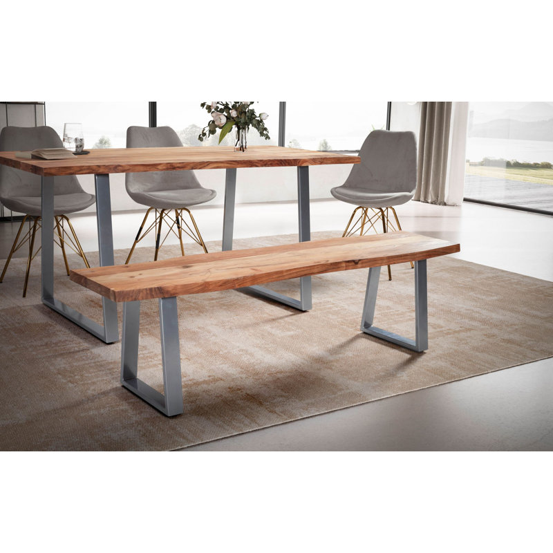 Grano Wood Bench, Grey/Brown/Blue, 45cm H x 180cm W x 40cm D