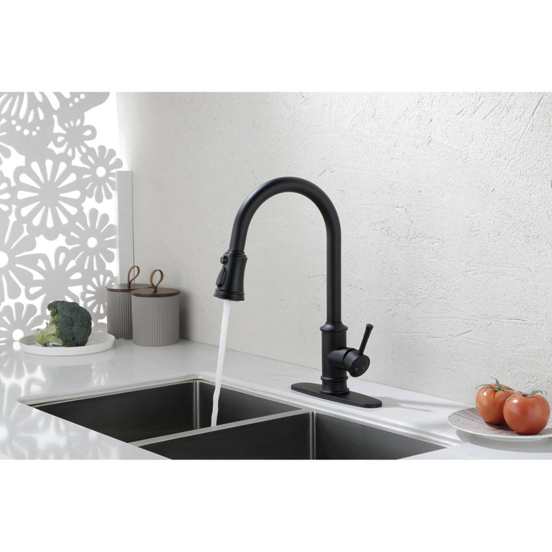 Robinet de cuisine escamotable noir mat, fait d'acier inoxydable, buse rotative à 360 ° pour une utilisation pratique, corrosion et rouille, poignée simple pour gérer le débit de la température de l'eau en acier, rotatif sans effort