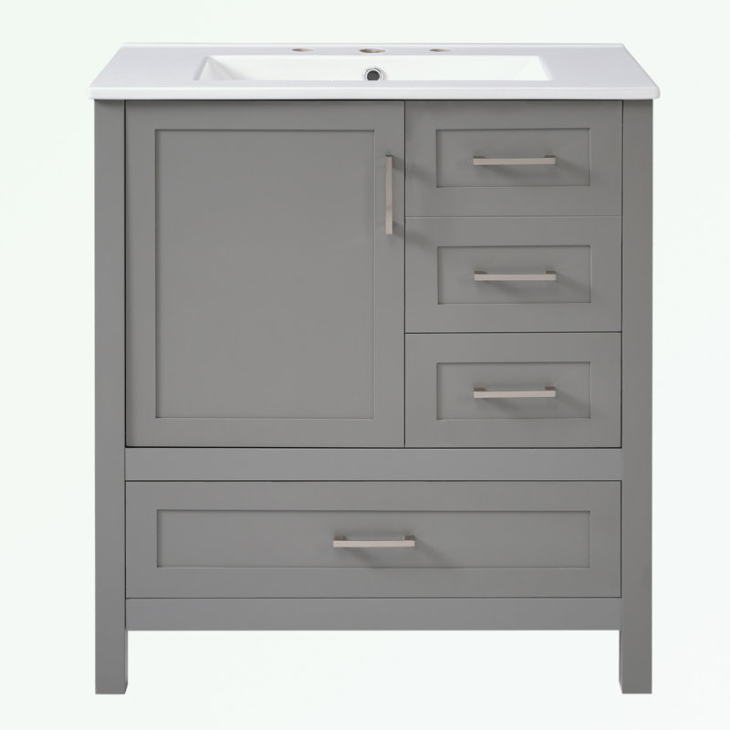 Ensemble de meuble-lavabo de salle de bain avec lavabo avec porte à fermeture en douceur, 3 tiroirs à fermeture en douceur et plateau amovible