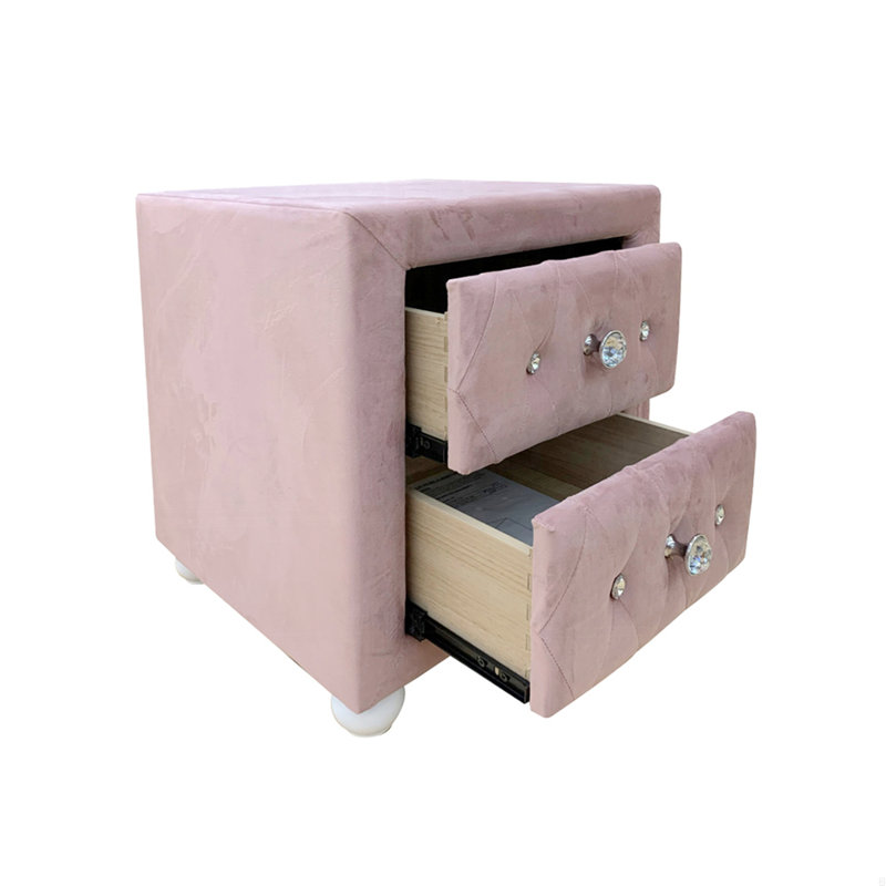 Table de chevet rembourrée en tissu avec 2 tiroirs