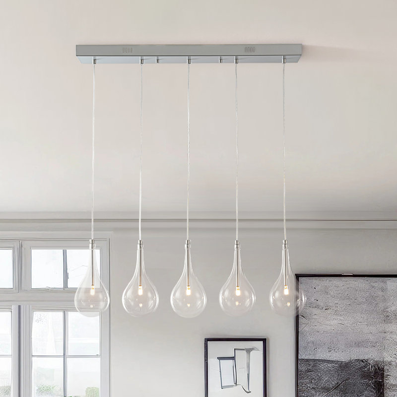 Eathyn 5-Light Teardrop Glass Kitchen Island Pendant