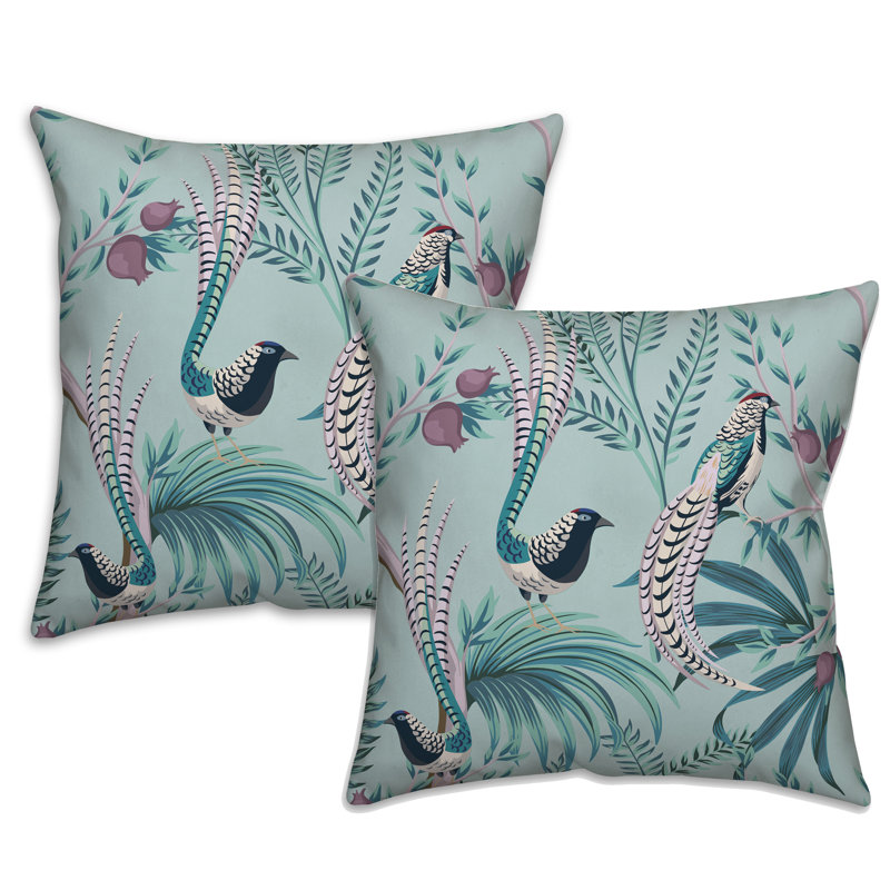Chinoiserie Birds On Branches Pillow Cover - Set Of 2