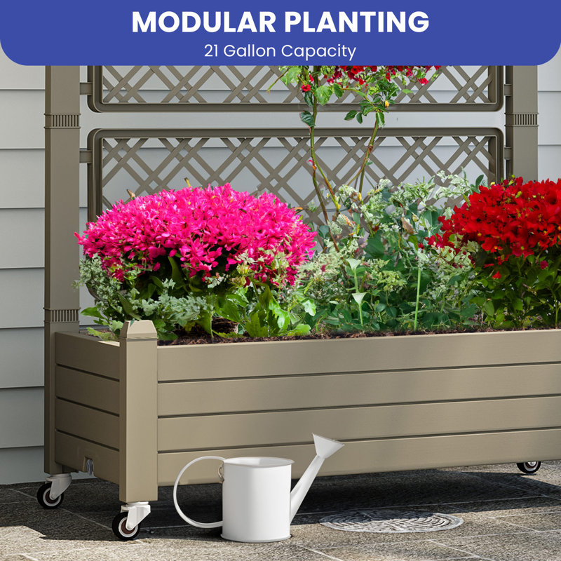Resin Raised Garden Bed with Trellis, Light Brown