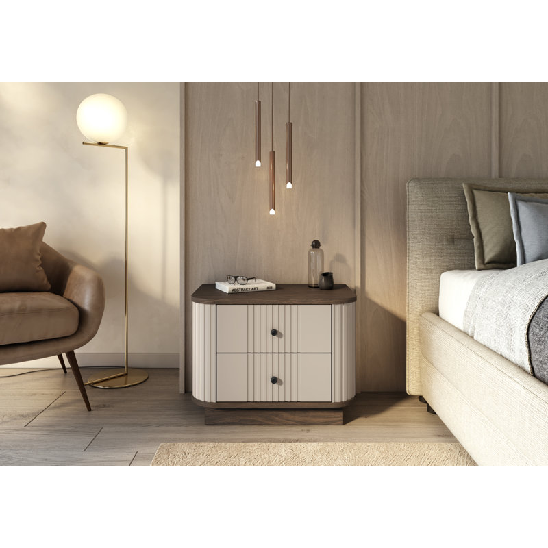 Vesper 56cm W Manufactured Wood Bedside Table, Brown/Beige/Black
