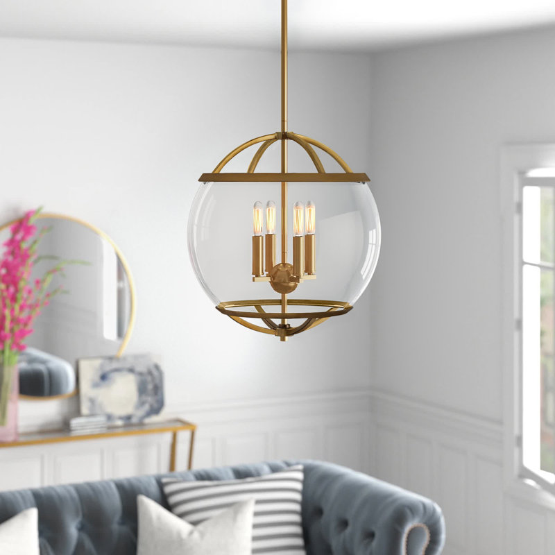 Calvin 4 - Light Unique / Statement Globe Pendant, Heritage Brass