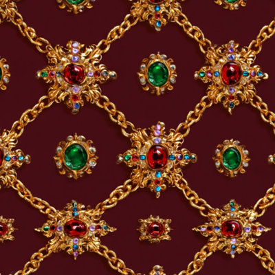 Peel and Stick Wallpaper Luxury Ornament Gold Chains Gemstones Maroon Contact Paper Removable Self Adhesive Wall Mural Wall Decor for Bedroom Kitchen Cabinets 24in x 118in