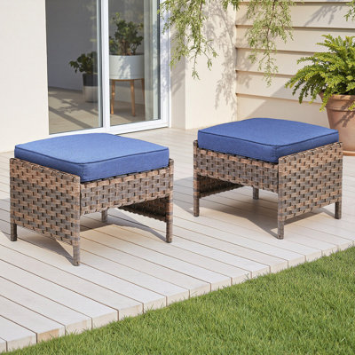 Ensemble de 2 repose-pieds d'extérieur en osier PE avec coussin pour la cour ou la terrasse