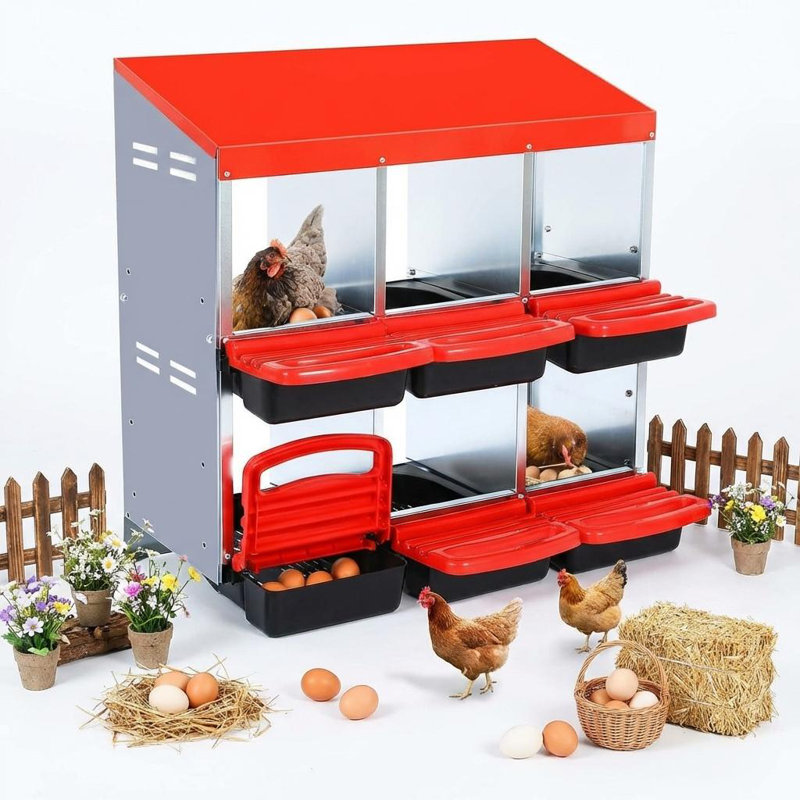 Boîte de nidification à 2 niveaux pour poules, boîtes de poules pondeuses en métal avec toit imperméable, plateaux amovibles pour poules et volailles, collection Easy Egg.