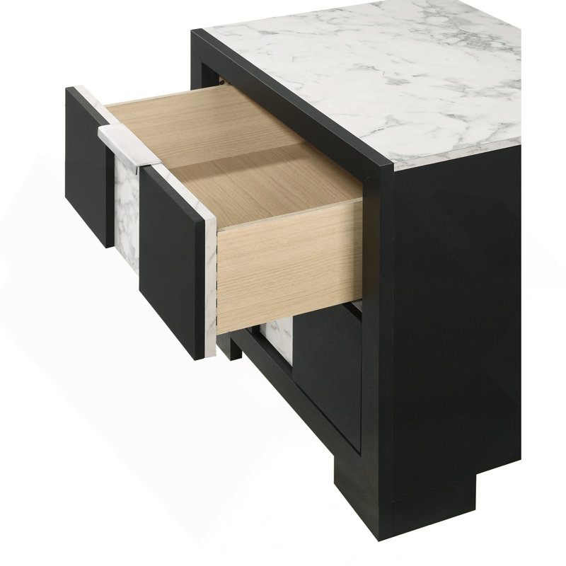 1pc Contemporary Nightstand Two Drawers Metal knobs