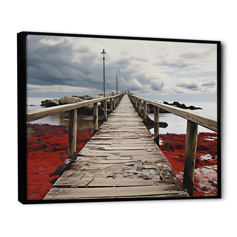Tawnya Beach Pier Perspect Black VII sur impression sur toile, H 34 po x l 44 po x P 1,5 po, Cadre flottant noir