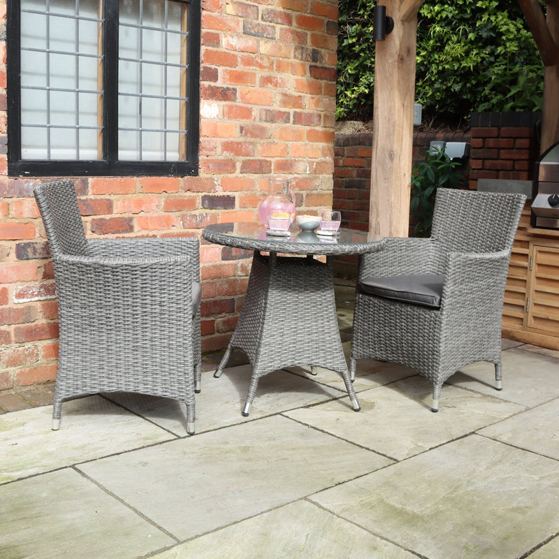 PARIS 2 Seater Carver Bistro Set 70cm Round Table With 2 Carver Chairs including Cushions