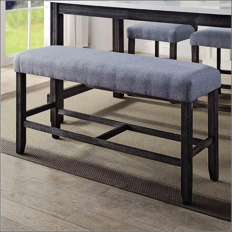 Espresso Finish Wooden Counter Height Bench With Padded Seat And Footrest For Comfortable Kitchen Dining