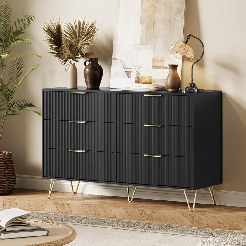 47" Wide 6 Drawer Dresser for Bedroom, Black