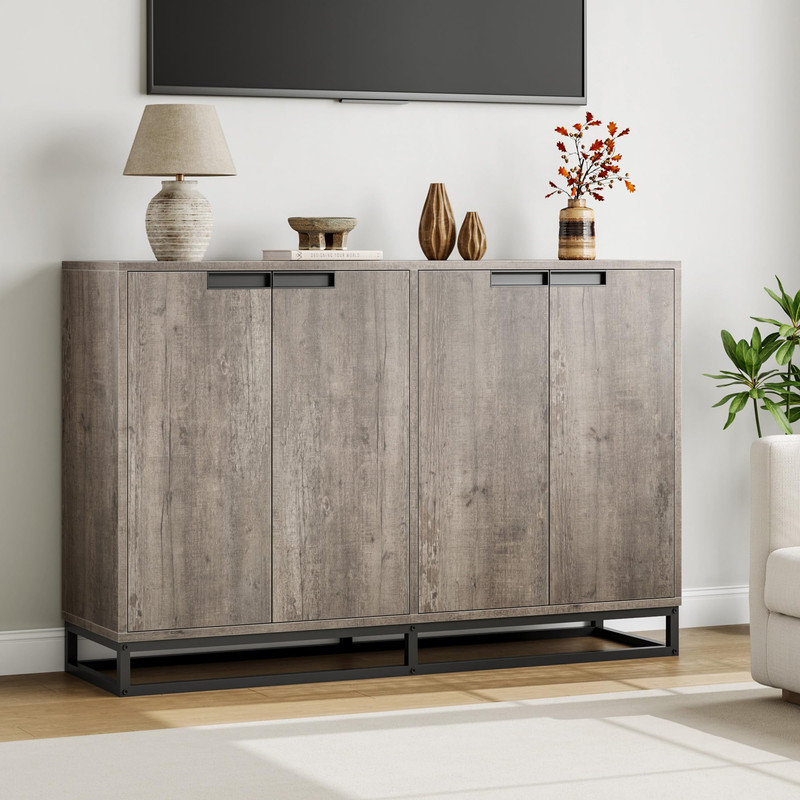 必填55" Buffet Storage Cabinet, Sideboard Modern Credenza with 4 Doors and Shelves, Accent Coffee Bar Table for Kitchen Dining Room, Living Room