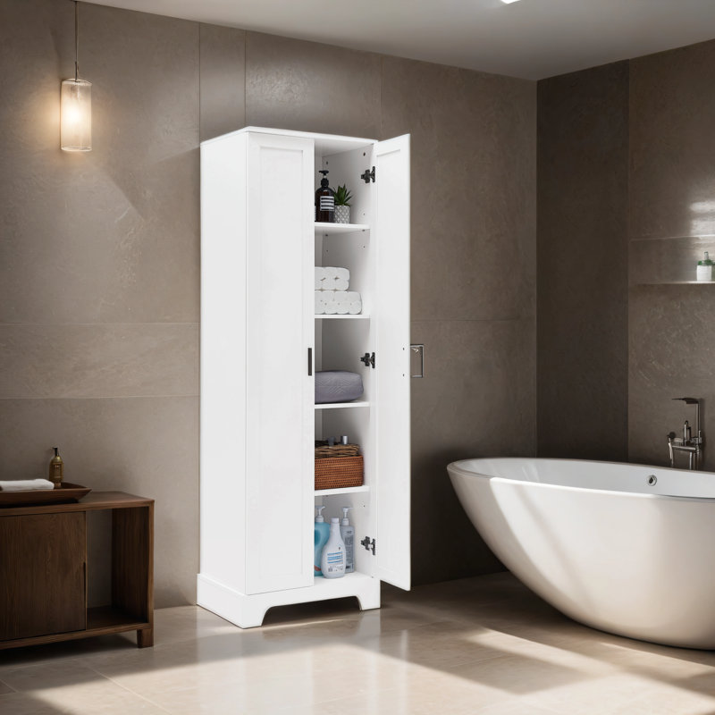 Armoire à linge autoportante en panneau de fibres à densité moyenne Nelsie, Blanc