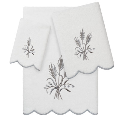  100% Turkish Cotton WHITNEY Scallop 3PC Embellished Towel Set