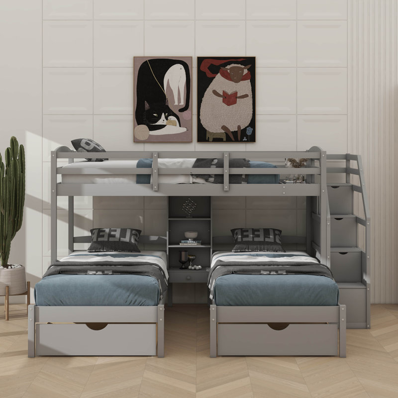 Twin-Over-Twin & Triple-Level Bunk Bed, Complete With Drawers And Staircase Storage