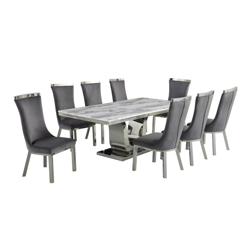 8 - Person Pedestal Dining Set, Dark Gray