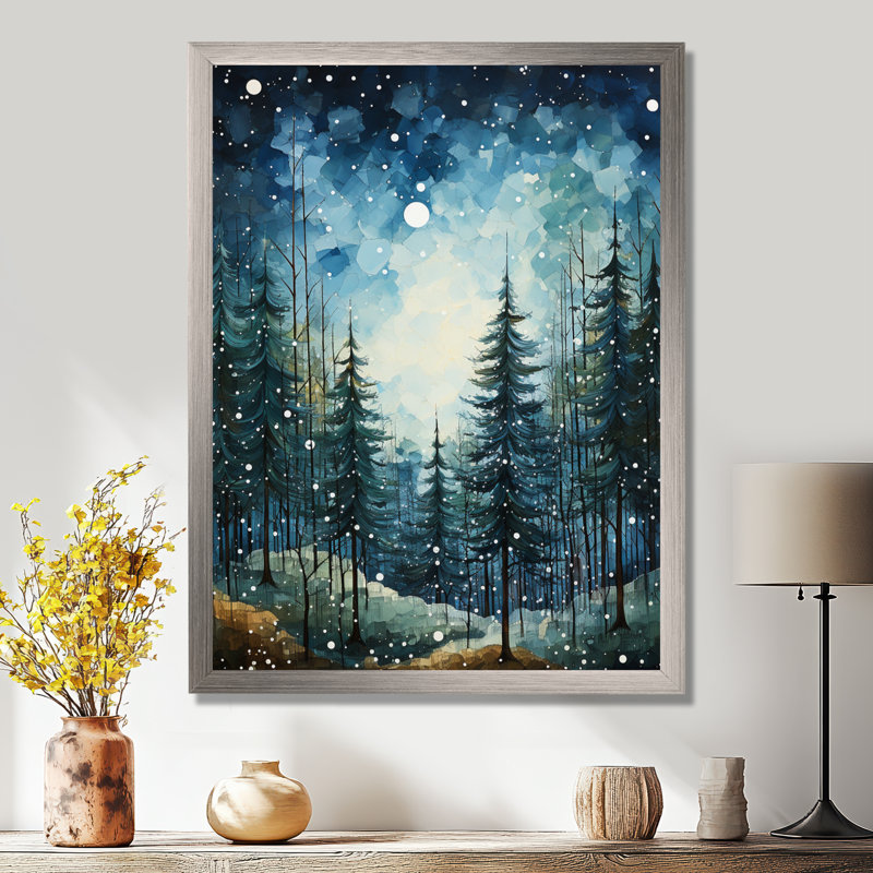 «Winter Snowy Evergreen I - Winter Landscape», reproduction sur toile, Cadre simple argenté, H 32 po x l 16 po x P 1 po