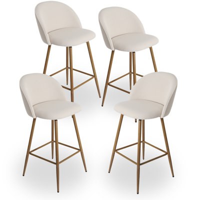26" Swivel Counter Stool  Beige Fabric Seat with Oak Legs Modern Design for Kitchen Dining and Bar Use