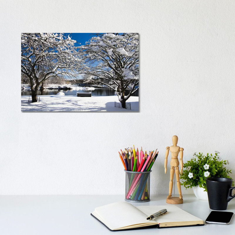 Snow Covered Trees, Winter Scenic, South Branch Of Raritan River, Clinton, New Jersey by George Oze - No Frame Gallery-Wrapped Canvas Giclée on Canvas