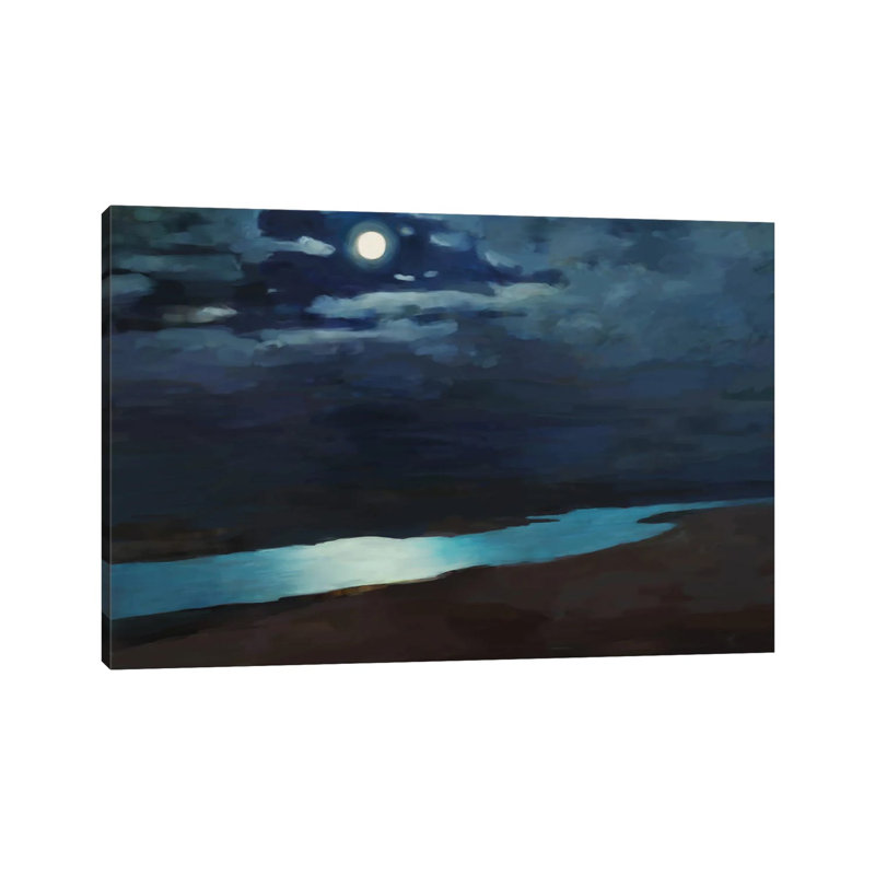 Moonlit Night over the River 1 Piece Wrapped Canvas Wall Art, 30.48 cm H x 45.72 cm W