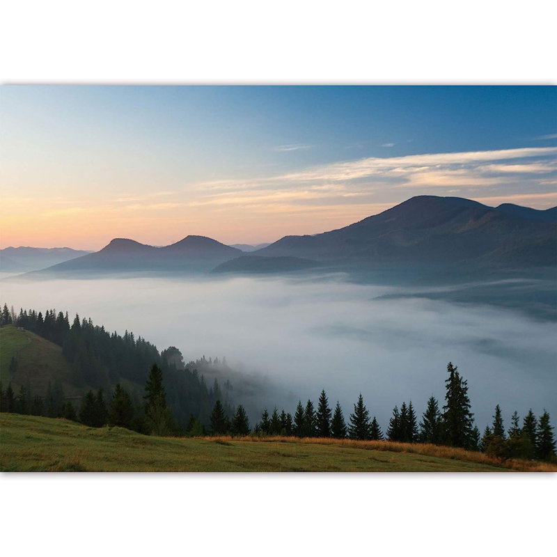 Murale Foggy Forest Mountain at Sunrise Dawn, L 96 po x l 66 po