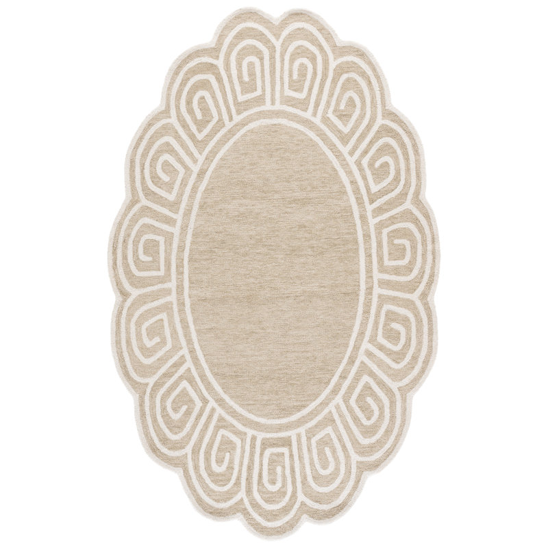 Tapis géométrique en laine / coton touffeté à la main Novalty Polygala, Ovale 5 pi x 8 pi