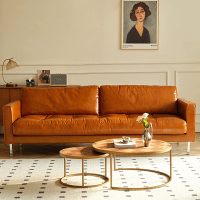 Caramel Retro Straight-Line Sofa