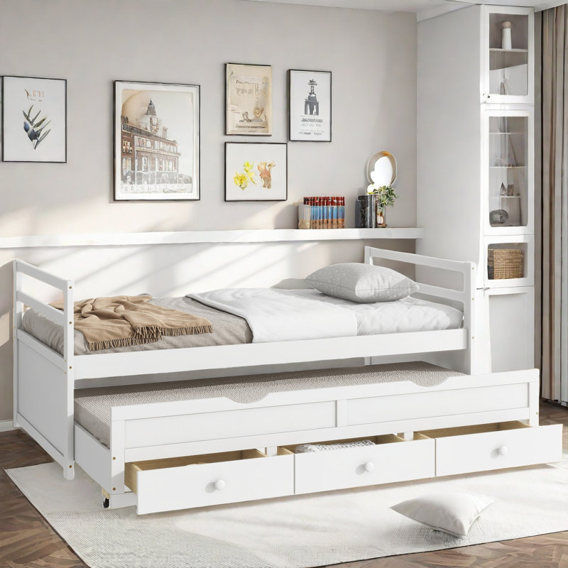 Dywanna Daybed With Trundle And Three Storage Drawers, White