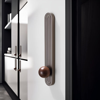Poignée de porte d'armoire moderne minimaliste, métal et poignée en bois massif