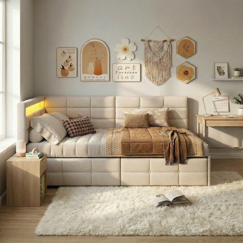 Daybed, Beige, European Double (140 x 200 cm)