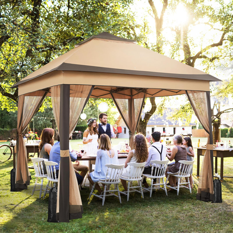 Gazebo 3.3 x 3.3m, waterproof, stable, height -adjustable, garden gazebo with 4 mosquito net side panels and a double roof, party tent and carrying bag, in