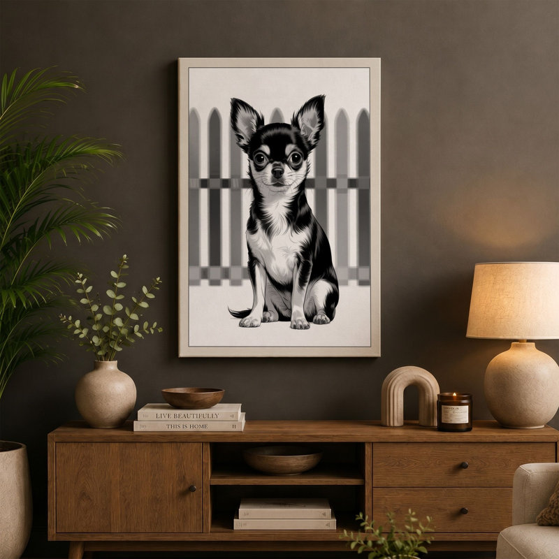 Chihuahua Portrait Minimalist 1 Piece Wrapped Canvas Wall Art, 18x12 - 45.7 x 30.5 cm, Terracotta Border