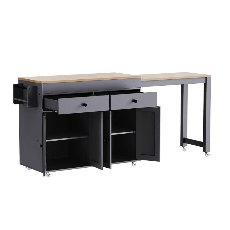 Îlot de cuisine gris avec 7 roulettes et table extensible 74,5 po