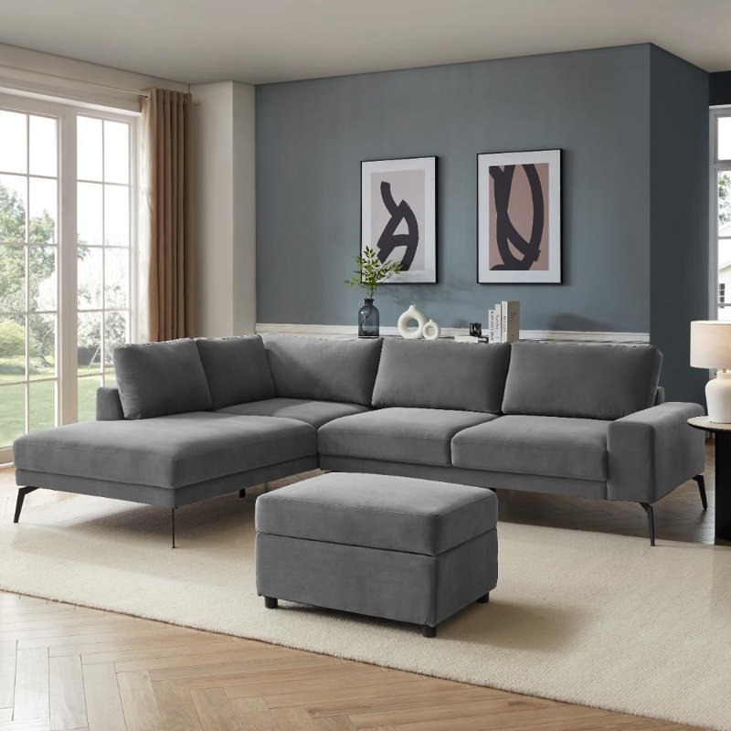 Derricka 5 Seater Sofa, Grey Velvet