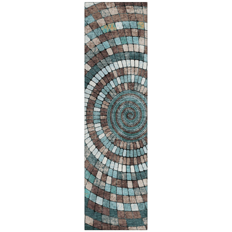 Machine Washable Indoor/Outdoor Husby ACN2216 Geometric Rug