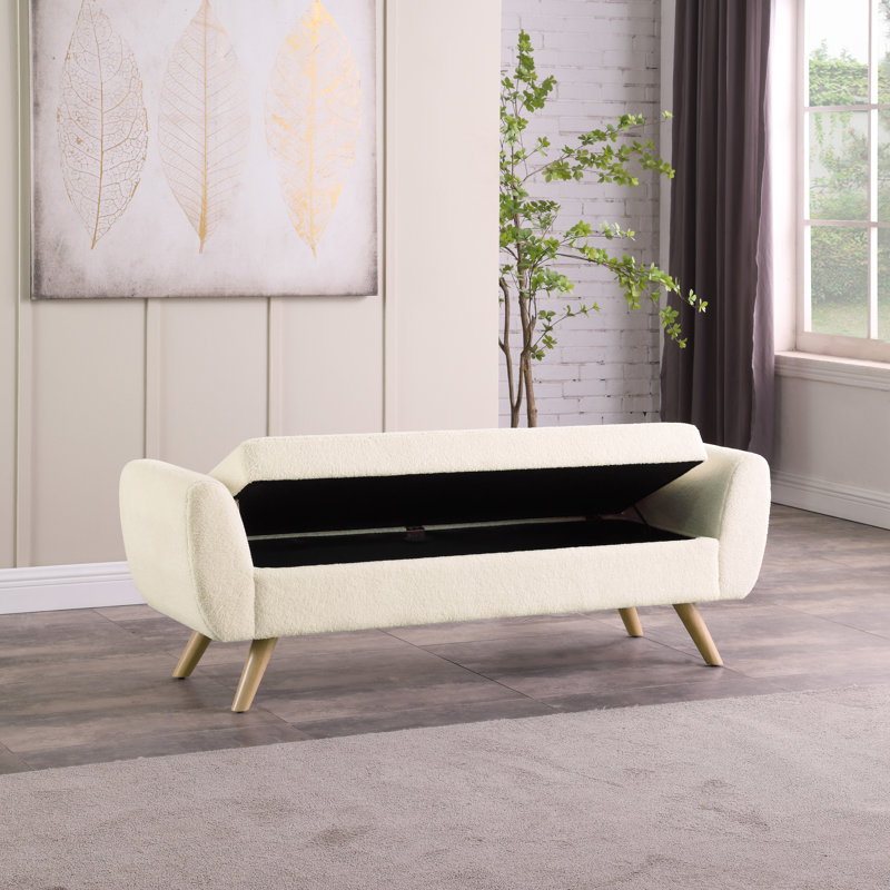 Amsi Upholstered Storage Bench, Cream Sherpa Fur