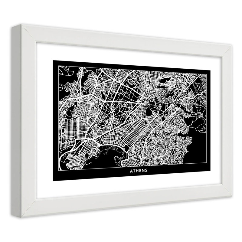 Plan Of The City Of Athens - Single Picture Frame Print, White, 70cm H x 100cm W