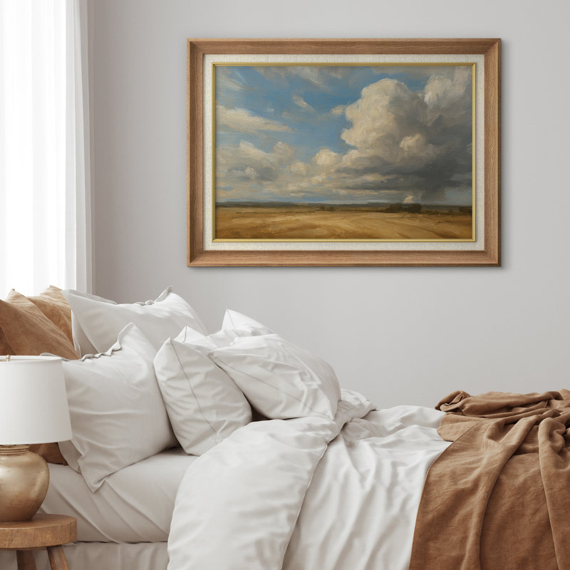 «Wide Open Field and Cloudy Sky Landscape Wall Decor», reproduction d'art sur toile encadrée, H 26 po x l 36 po x P 1,5 po