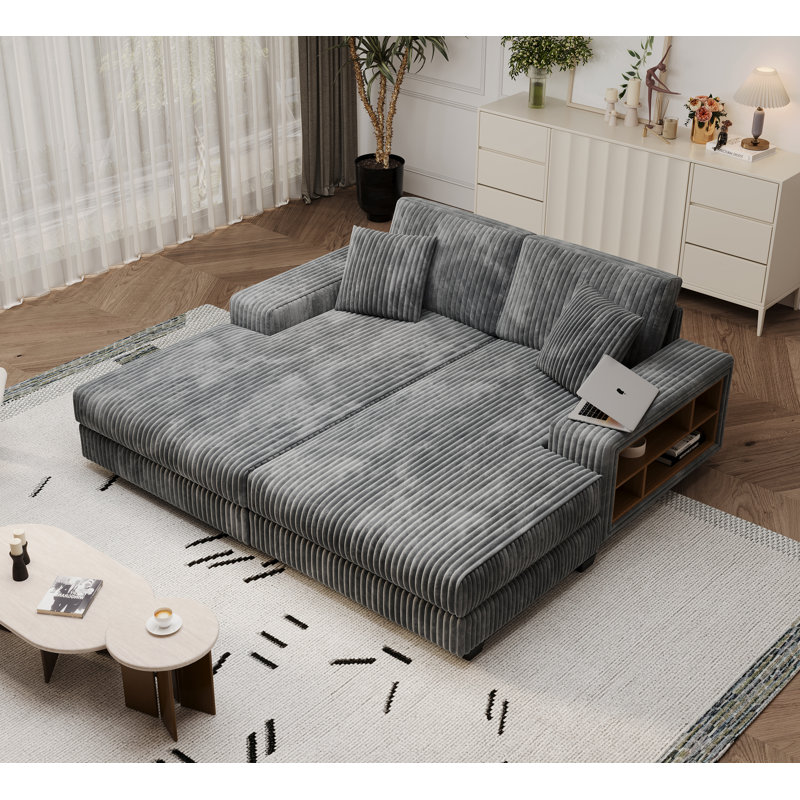 Canapé convertible polyvalent avec revêtement moelleux en velours côtelé pour le salon, Gris foncé