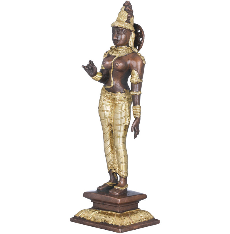Figurine Déesse Parvati dans la triple posture courbée, Brun / or