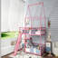 Lit superposé en métal avec escalier de rangement, glissade, rails de sécurité-640652478