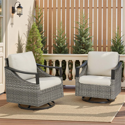 Ensemble de chaises berçantes et pivotantes pour l'extérieur avec 2 coussins confortables