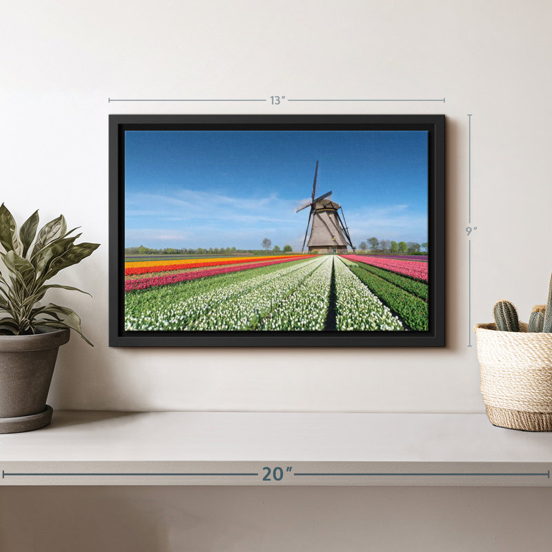 Windmill And Tulips Canvas Print, 9" H x 13" W