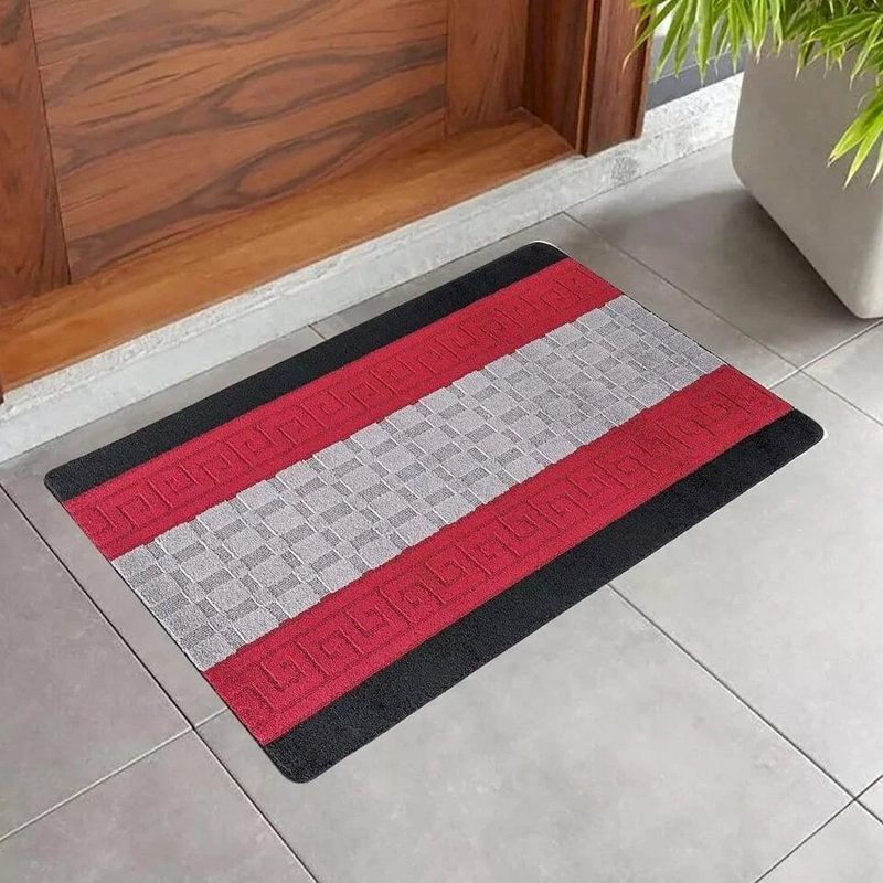 Non-Slip Black-Red Indoor Area Rug – Washable Large & Small Door Mat, Hallway, Bedroom & Kitchen Floor Mat